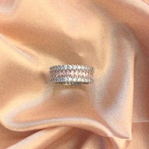 Pink Oval Stone Sterling Silver Eternity Band